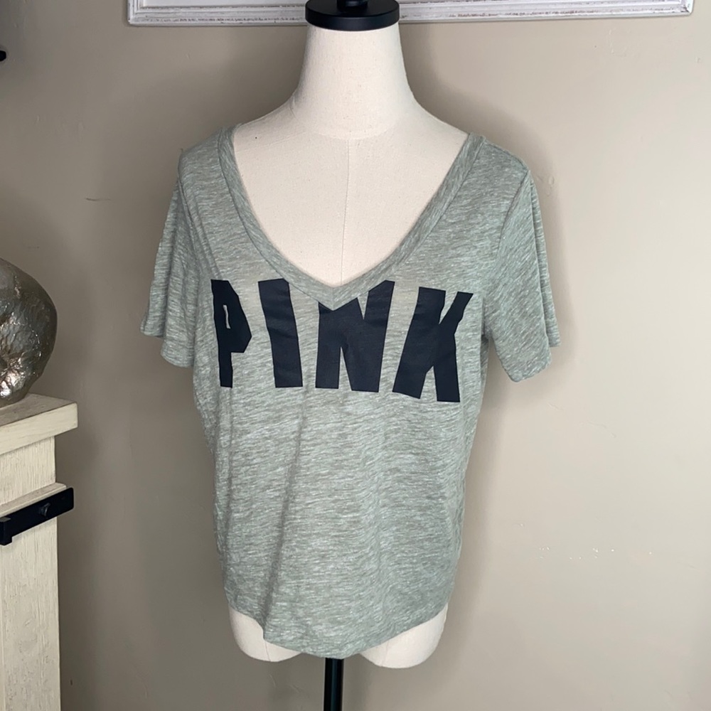 VICTORIAS SECRET PINK CROPPED V NECK GREEN TOP SIZE EXTRA SMALL